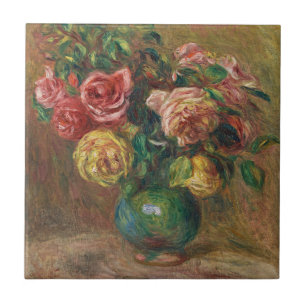 Vintage French Floral Oil Painting by Renoir Tile