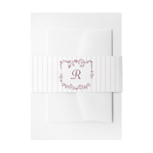 Vintage French Floral Stripes Wine Red Wedding Invitation Belly Band