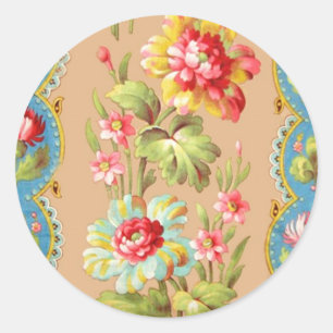 Vintage French Floral Textile Pattern Classic Round Sticker