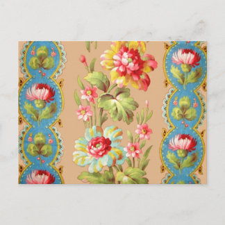 Vintage French Floral Textile Pattern Postcard