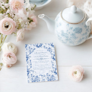 Vintage French Floral Toile Blue Bridal Shower Invitation