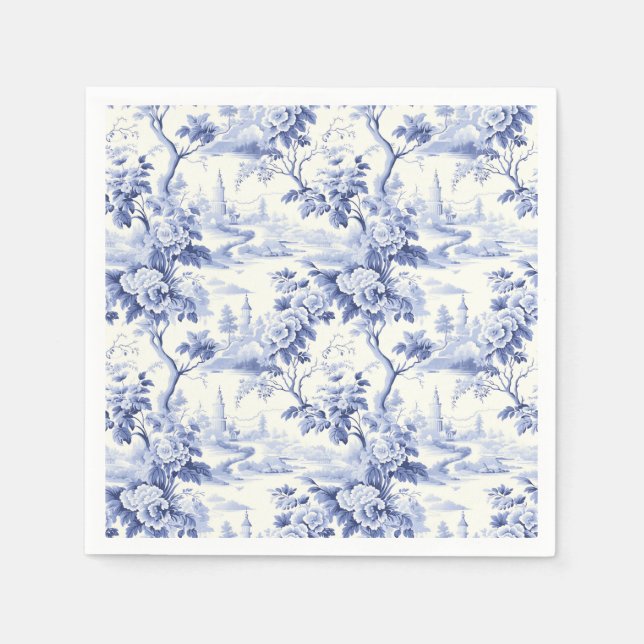 Vintage French Floral Toile Blue Napkin (Front)