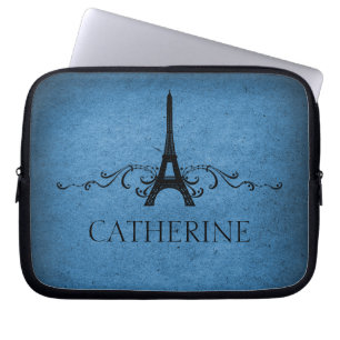 Vintage French Flourish Laptop Sleeve, Blue Sleeve