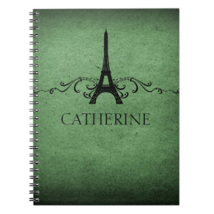 Vintage French Flourish Notebook, Green Notebook