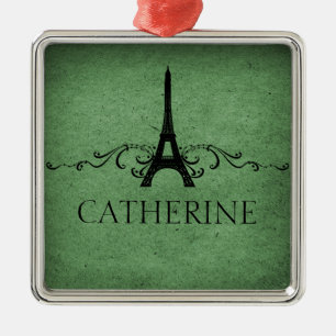 Vintage French Flourish Ornament, Green Metal Ornament