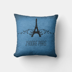 Vintage French Flourish Pillow, Blue Throw Pillow