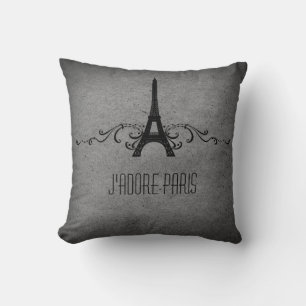 Vintage French Flourish Pillow, Grey Throw Pillow