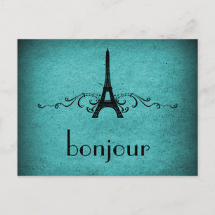 Vintage French Flourish Postcard, Teal Postcard