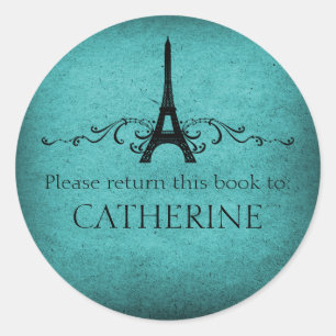 Vintage French Flourish Stickers, Teal Classic Round Sticker