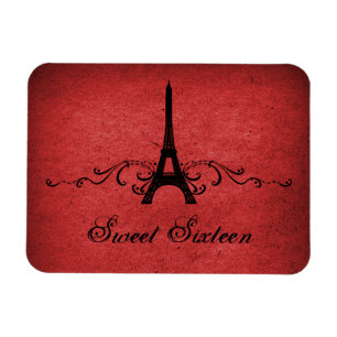 Vintage French Flourish Sweet 16 Magnet, Red Magnet