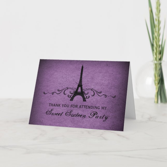 Vintage French Flourish Sweet 16 Thank You Card (Front)