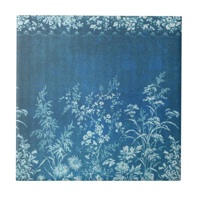 Vintage French Flower Blue Tile (Front)
