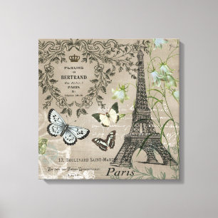 Vintage French garden Eiffel Tower stretchedcanvas Canvas Print