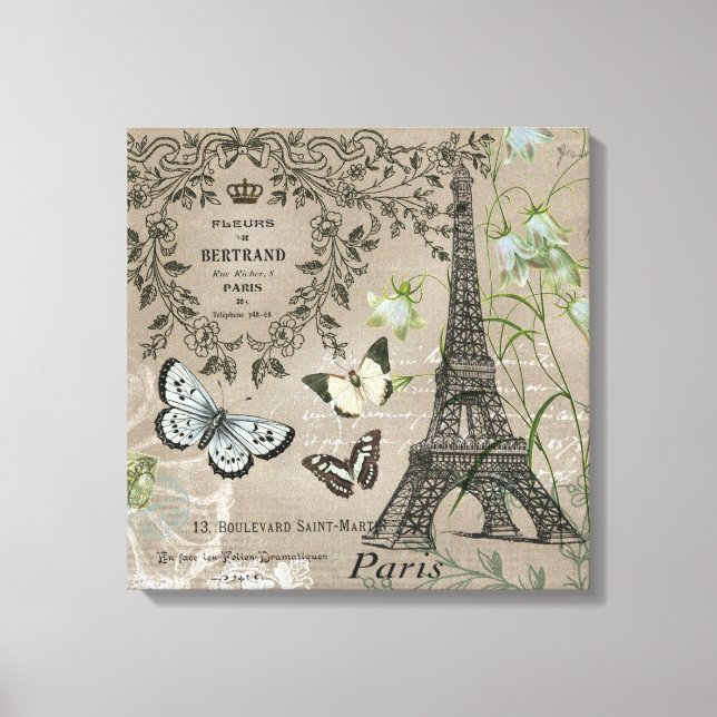 Vintage French garden Eiffel Tower stretchedcanvas Canvas Print (Front)