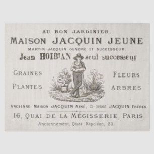 Vintage French Gardener Typography Farmer Paris Ad Tissue Paper