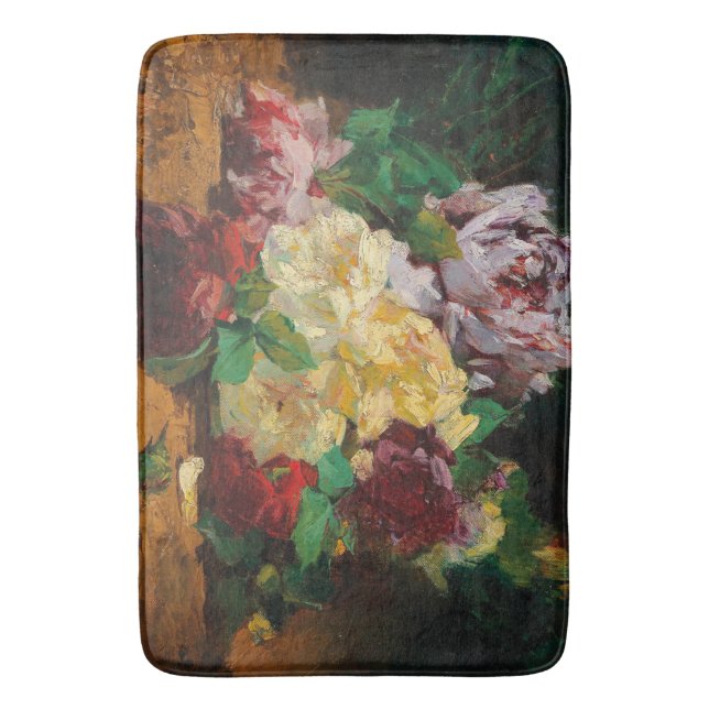 Vintage French Georges Jeannin Roses Bath Mat (Front Vertical)