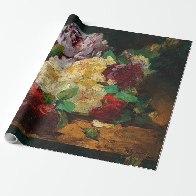 Vintage French Georges Jeannin Roses Wrapping Paper (Unrolled)