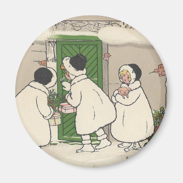 Vintage French Gift Girls Christmas Magnet (Front)