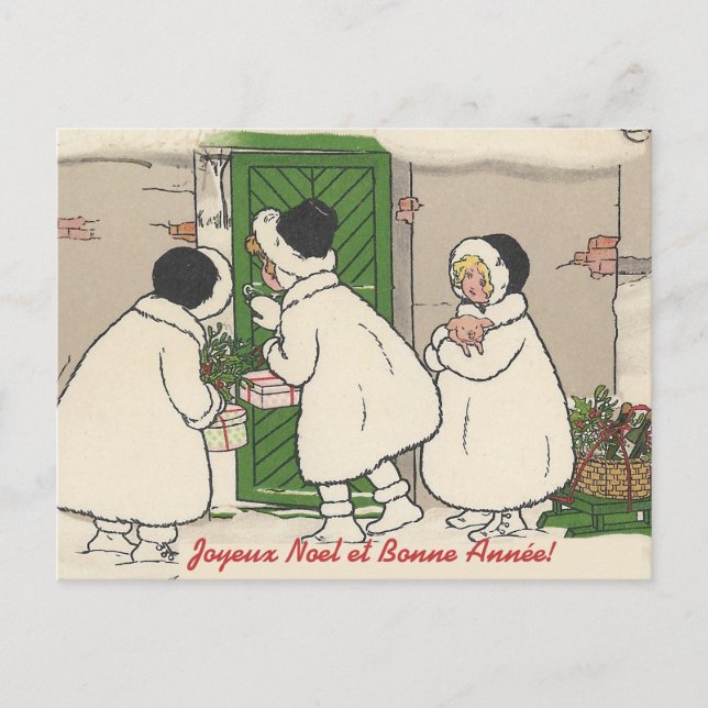 Vintage French Gift Girls Christmas Postcard (Front)