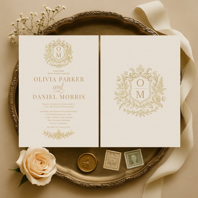  Vintage French Gold Chinoiserie Floral Wedding Invitation (Creator Uploaded)