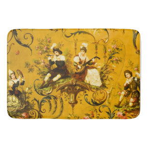Vintage French Gold Yellow Toile Victorian Floral Bath Mat