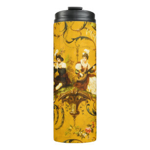 Vintage French Gold Yellow Toile Victorian Floral Thermal Tumbler