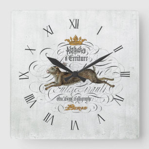Vintage French Graphic Square Wall Clock