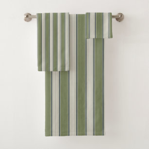 Vintage French Greenery Stripes- Neutral Farmhouse Bath Towel Set
