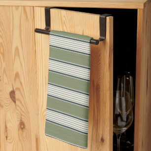 Vintage French Greenery Stripes- Neutral Farmhouse Kitchen Towel