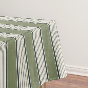 Vintage French Greenery Stripes- Neutral Farmhouse Tablecloth
