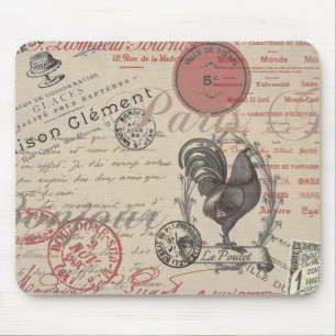 Vintage French Handwriting Paris Rooster Mouse Pad