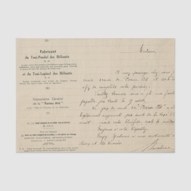 Vintage French Handwriting Tissue Paper (Front)