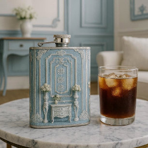 Vintage French Heritage Luxury Romantic Blue White Hip Flask