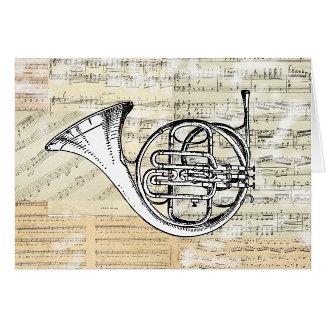 Vintage French Horn Music Card (Front Horizontal)