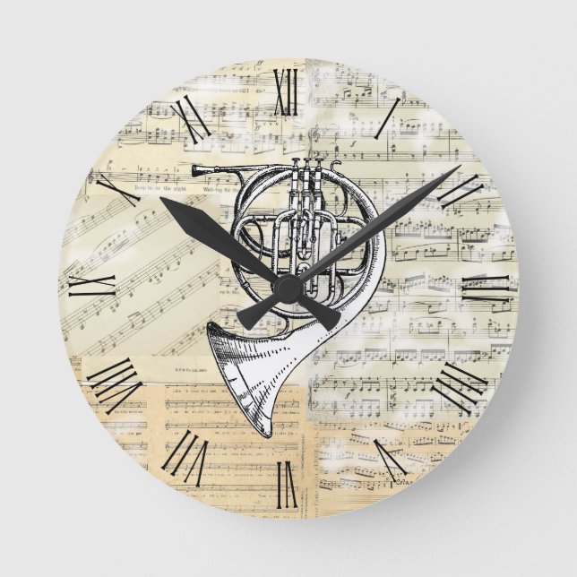 Vintage French Horn Music Clock (Front)