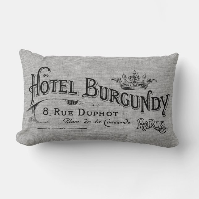 Vintage French Hotel Grey Linen Lumbar Pillow (Front)