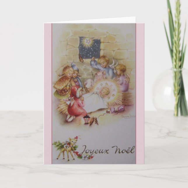 Vintage French Joyeux Noël Nativity Christmas Card (Front)