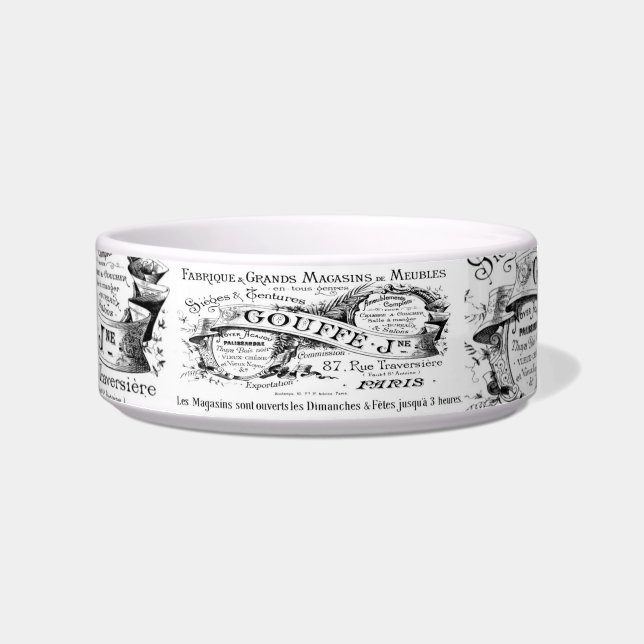 Vintage French Label Pet Bowl (Front)