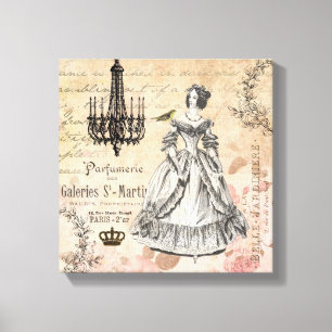 Vintage French lady collage stretched canvas Print