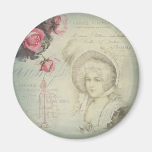 Vintage French Lady Pink Roses Dress Form Collage Magnet