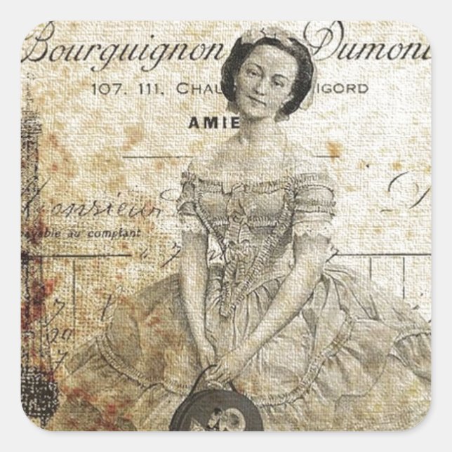Vintage French Lady Square Sticker (Front)