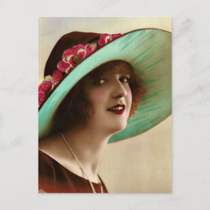 Vintage French Lady w/ Big Hat Postcard