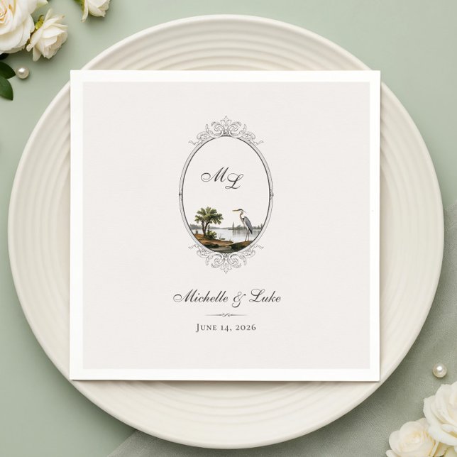 Vintage French Landscape Monogram Wedding Napkin (Creator Uploaded)