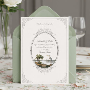 Vintage French Landscape Oval Frame Wedding  Invitation