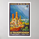Vintage French Le Transpyrénéen Travel Poster<br><div class="desc">A reproduction copy of an original 1930s French travel poster promoting train journeys to the Pyrénées featuring Le Viaduc de Porta. Digitally refurbished to bring out the original colours, even better and fix as many imperfections as possible. Please customize the poster size, texture, border and/or frame to suit your taste....</div>