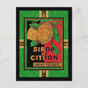 Vintage French Lemon Raspberry Syrup Labels Postcard