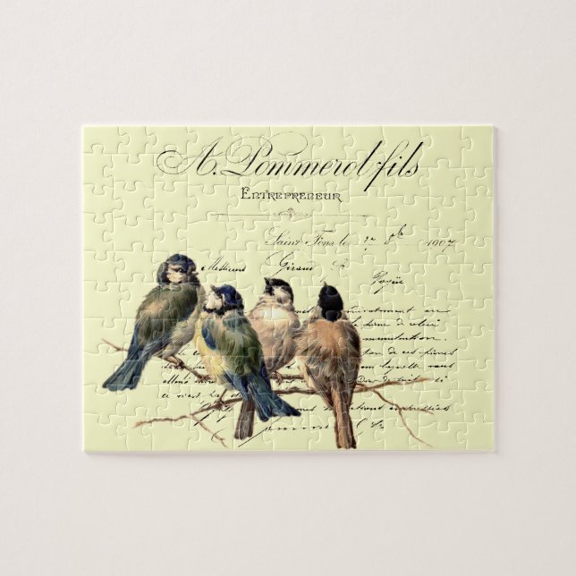 Vintage French Letter and Birds Jigsaw Puzzle (Horizontal)