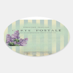 Vintage French Lilac  Carte Postale Oval Sticker