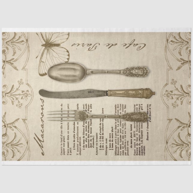 Vintage French Macarons Recipe Decoupage Tissue Paper (Front)