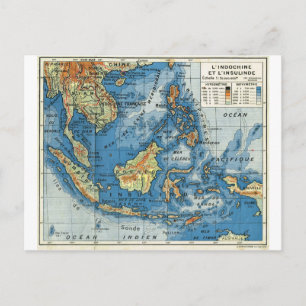 Vintage French map of Indonesia Postcard